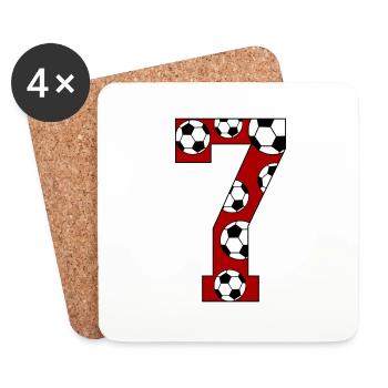 7 Geburtstag Fußball rot - Untersetzer (4er-Set) - Weiß - Vorne