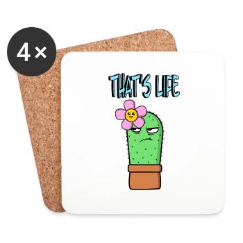 That s Life - Kaktus mit Blume - Untersetzer (4er-Set) - Weiß - Vorne