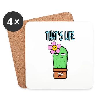 That s Life - Kaktus, Blume und Blumentopf - Untersetzer (4er-Set) - Weiß - Vorne