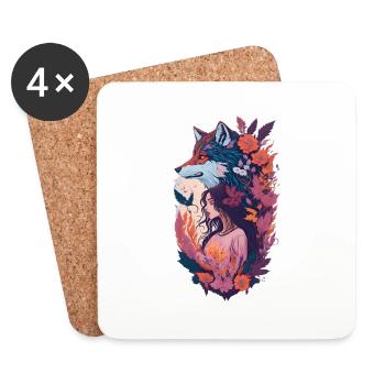 shewolfdaughter wolf wolves woman flowers - Coasters (set of 4) - white - Front