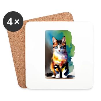 Katze | Haustier | Katzenfan | niedlich | Kätzchen - Untersetzer (4er-Set) - Weiß - Vorne