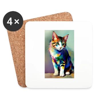 Katze | Haustier | Katzenfan | niedlich | Kätzchen - Untersetzer (4er-Set) - Weiß - Vorne