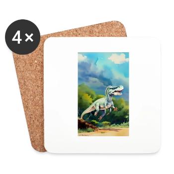 Dinosaures | T-Rex | Tyrannosaure - Dessous de verre (lot de 4) - blanc - Devant