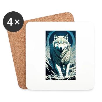 Loup | Prédateur | Chien | Mystique - Dessous de verre (lot de 4) - blanc - Devant