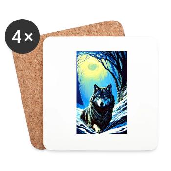 Loup | Prédateur | Chien | Mystique - Dessous de verre (lot de 4) - blanc - Devant