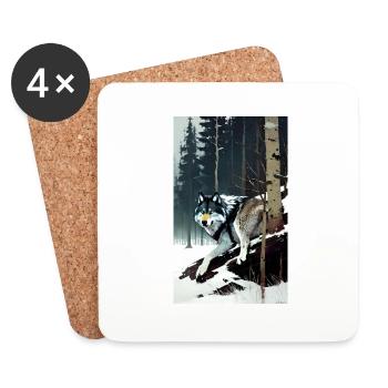 Loup | Prédateur | Chien | Mystique - Dessous de verre (lot de 4) - blanc - Devant