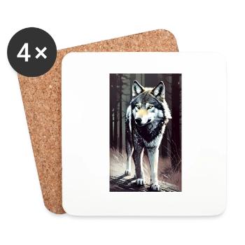 Loup | Prédateur | Chien | Mystique - Dessous de verre (lot de 4) - blanc - Devant