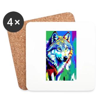 Loup | Prédateur | Chien | Mystique - Dessous de verre (lot de 4) - blanc - Devant