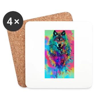 Loup | Prédateur | Chien | Mystique - Dessous de verre (lot de 4) - blanc - Devant