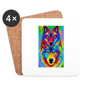 Loup | Prédateur | Chien | Mystique - Dessous de verre (lot de 4) - blanc - Devant