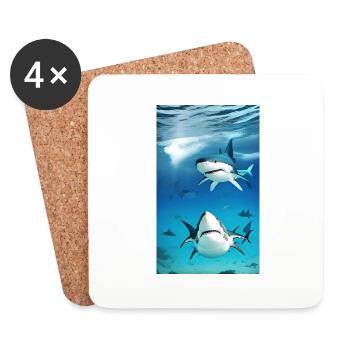 Requin | Grand requin blanc | Créature marine | Poisson - Dessous de verre (lot de 4) - blanc - Devant