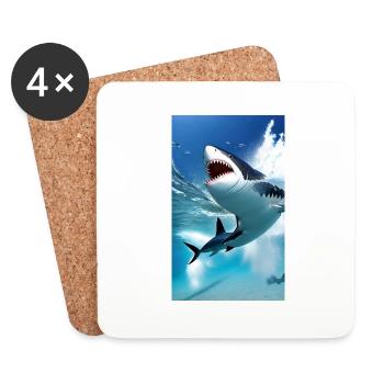 Requin | Grand requin blanc | Créature marine | Poisson - Dessous de verre (lot de 4) - blanc - Devant
