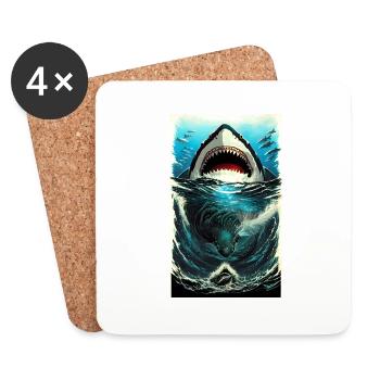 Requin | Grand requin blanc | Créature marine | Poisson - Dessous de verre (lot de 4) - blanc - Devant