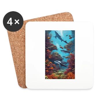 Shark | Great White Shark | Sea creature | Fish - Coasters (set of 4) - white - Front