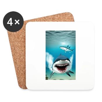 Requin | Grand requin blanc | Créature marine | Poisson - Dessous de verre (lot de 4) - blanc - Devant