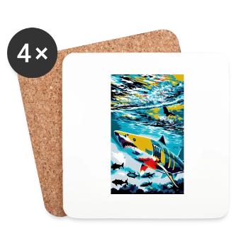 Requin | Grand requin blanc | Créature marine | Poisson - Dessous de verre (lot de 4) - blanc - Devant