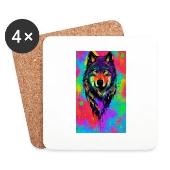 Loup | Prédateur | Chien | Mystique - Dessous de verre (lot de 4) - blanc - Devant