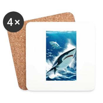 Shark | Great White Shark | Sea creature | Fish - Coasters (set of 4) - white - Front