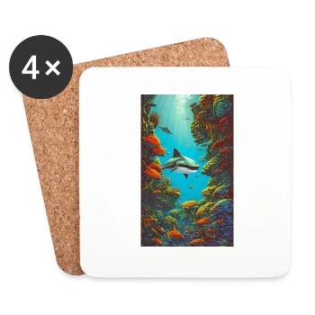 Requin | Grand requin blanc | Créature marine | Poisson - Dessous de verre (lot de 4) - blanc - Devant