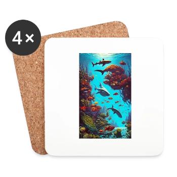 Cadeau, Idée cadeau, Requin, Poisson prédateur, Grand Requin blanc - Dessous de verre (lot de 4) - blanc - Devant