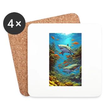 Requin | Grand requin blanc | Créature marine | Poisson - Dessous de verre (lot de 4) - blanc - Devant