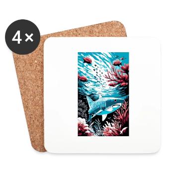 Requin | Grand requin blanc | Créature marine | Poisson - Dessous de verre (lot de 4) - blanc - Devant