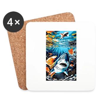 Requin | Grand requin blanc | Créature marine | Poisson - Dessous de verre (lot de 4) - blanc - Devant