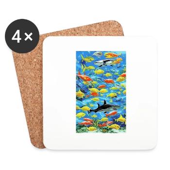 Shark | Great White Shark | Sea creature | Fish - Coasters (set of 4) - white - Front