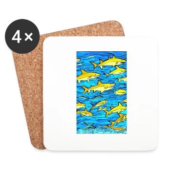 Requin | Grand requin blanc | Créature marine | Poisson - Dessous de verre (lot de 4) - blanc - Devant