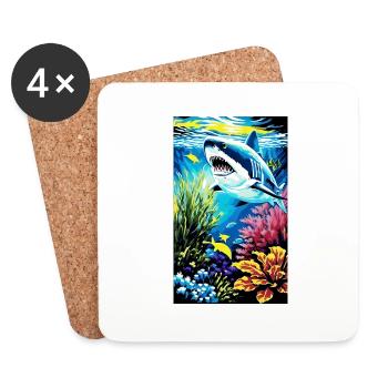 Requin | Grand requin blanc | Créature marine | Poisson - Dessous de verre (lot de 4) - blanc - Devant