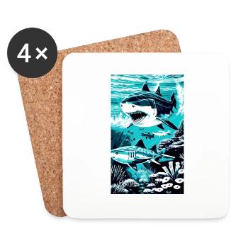 Hai | Weißer Hai | Meerestier | Fisch - Untersetzer (4er-Set) - Weiß - Vorne