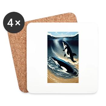 Orque | Baleine | Épaulard | Créature marine | Océan - Dessous de verre (lot de 4) - blanc - Devant