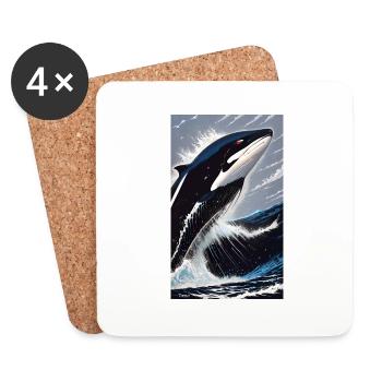 Orque | Baleine | Épaulard | Créature marine | Océan - Dessous de verre (lot de 4) - blanc - Devant