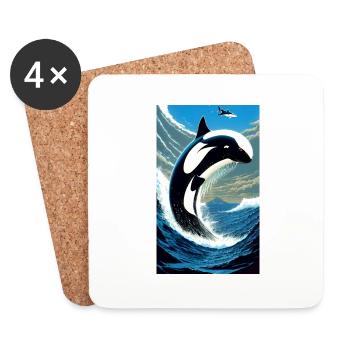 Orque | Baleine | Épaulard | Créature marine | Océan - Dessous de verre (lot de 4) - blanc - Devant