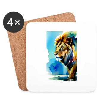 Löwe | Tier | Raubtier | Brüllen | König | Afrika - Untersetzer (4er-Set) - Weiß - Vorne