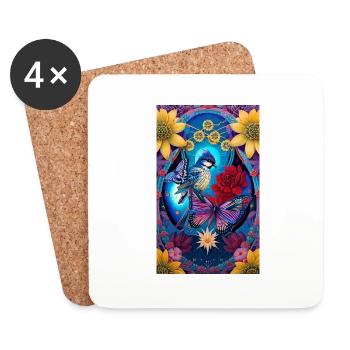 Fleurs | Oiseaux | La nature | Papillon | Floral - Dessous de verre (lot de 4) - blanc - Devant