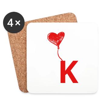 Buchstabe k Herz - Untersetzer (4er-Set) - Weiß - Vorne