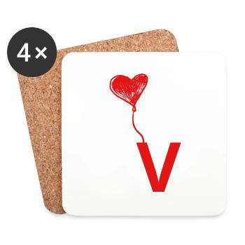 Buchstabe v Herz - Untersetzer (4er-Set) - Weiß - Vorne