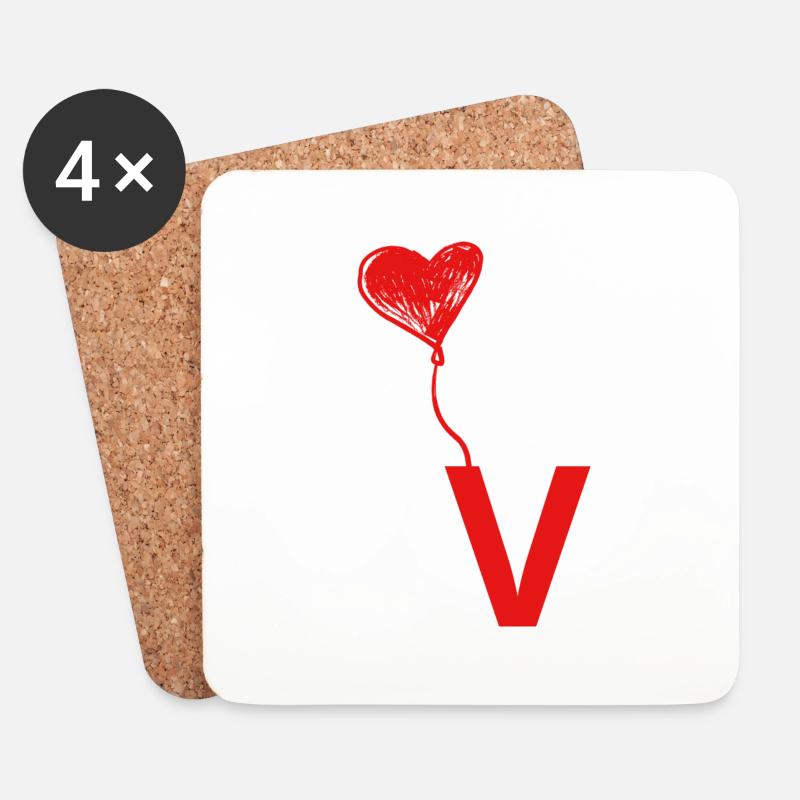 Buchstabe v Herz - Untersetzer (4er-Set) - Weiß