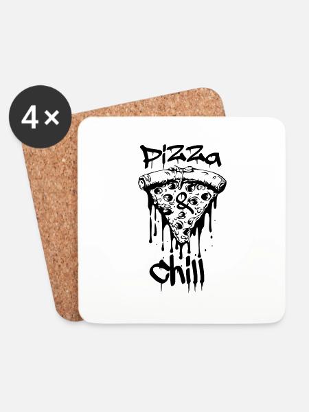 Pizza & Chill - Untersetzer (4er-Set) - Weiß