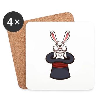 Weißer Hase im Zauberhut verstecken - Untersetzer (4er-Set) - Weiß - Vorne