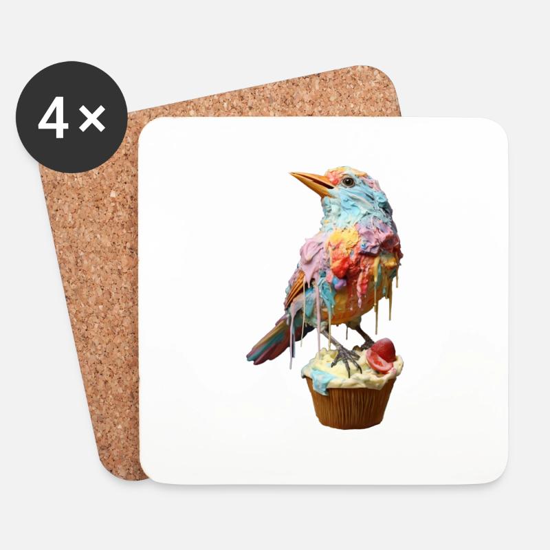 Ice Cream Bird on Cupcake - Untersetzer (4er-Set) - Weiß