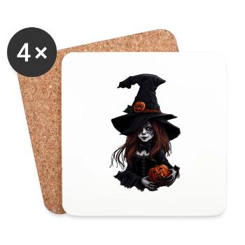 Halloween-Hexe mit Kürbissen - Untersetzer (4er-Set) - Weiß - Vorne