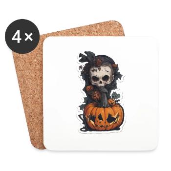 Helloween Kürbis Hexe - Untersetzer (4er-Set) - Weiß - Vorne