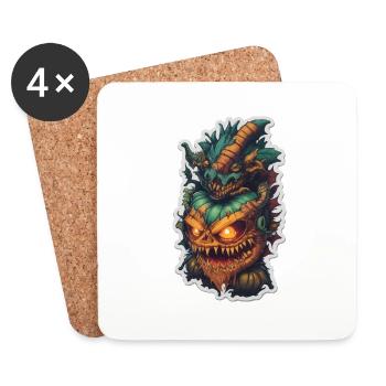 Helloween Kürbis Monster - Untersetzer (4er-Set) - Weiß - Vorne