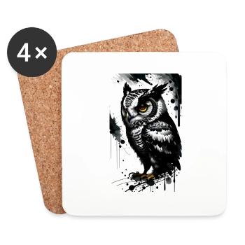 Hibou mystique de la nuit - Design animal unique - Dessous de verre (lot de 4) - blanc - Devant