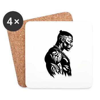 Tribal Boxer / Fighter Logo Tattoo Design - Dessous de verre (lot de 4) - blanc - Devant