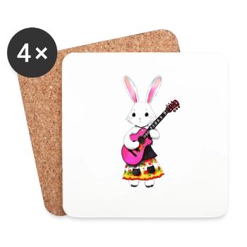 Mignon lapin romantique avec guitare - Dessous de verre (lot de 4) - blanc - Devant