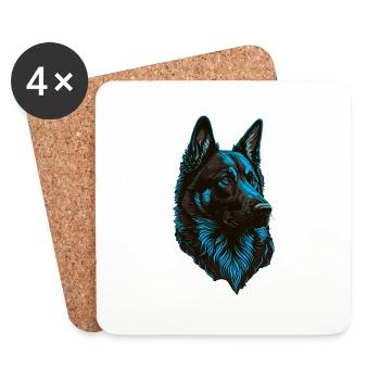 German Shepherd Head Blue - Coasters (set of 4) - white - Front