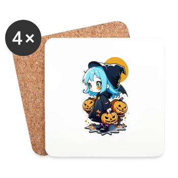 halloween - sorciere manga - Dessous de verre (lot de 4) - blanc - Devant